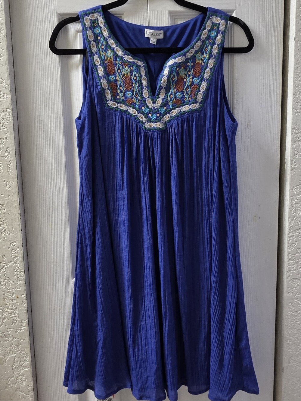 Luxology Royal Blue Sleeveless Embroidered V-Neck Tunic